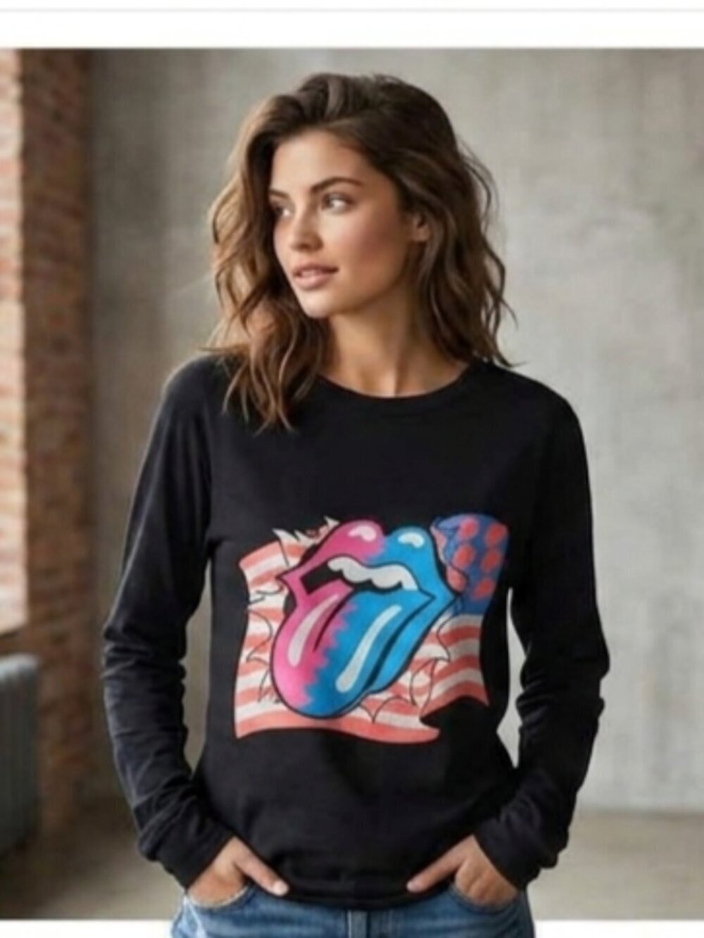 The Rolling Stones Steel Wheels Unisex Size XXL Black Long Sleeve Cotton T-Shirt